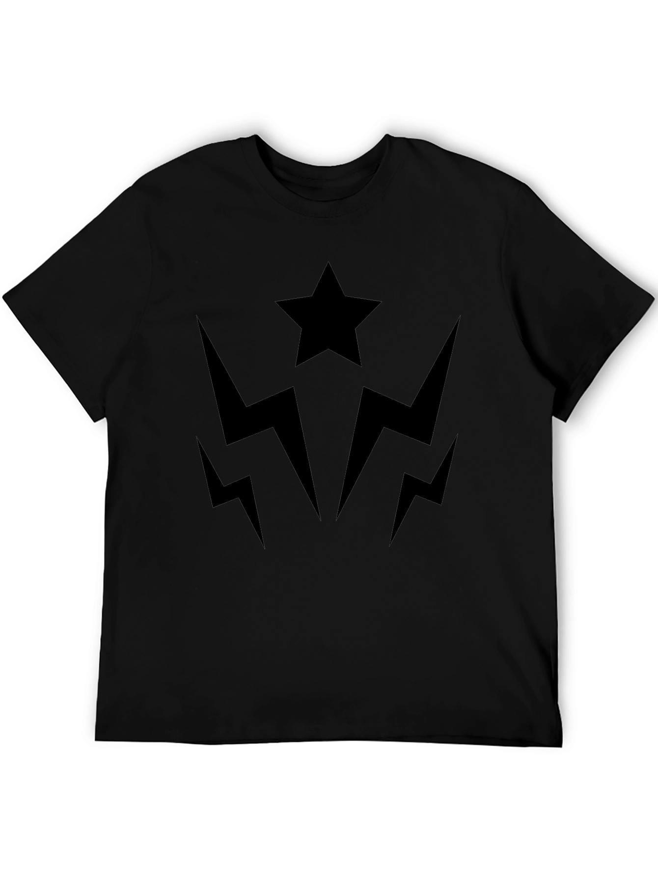 Bold Black Graphic Tee - Star & Lightning Bolts