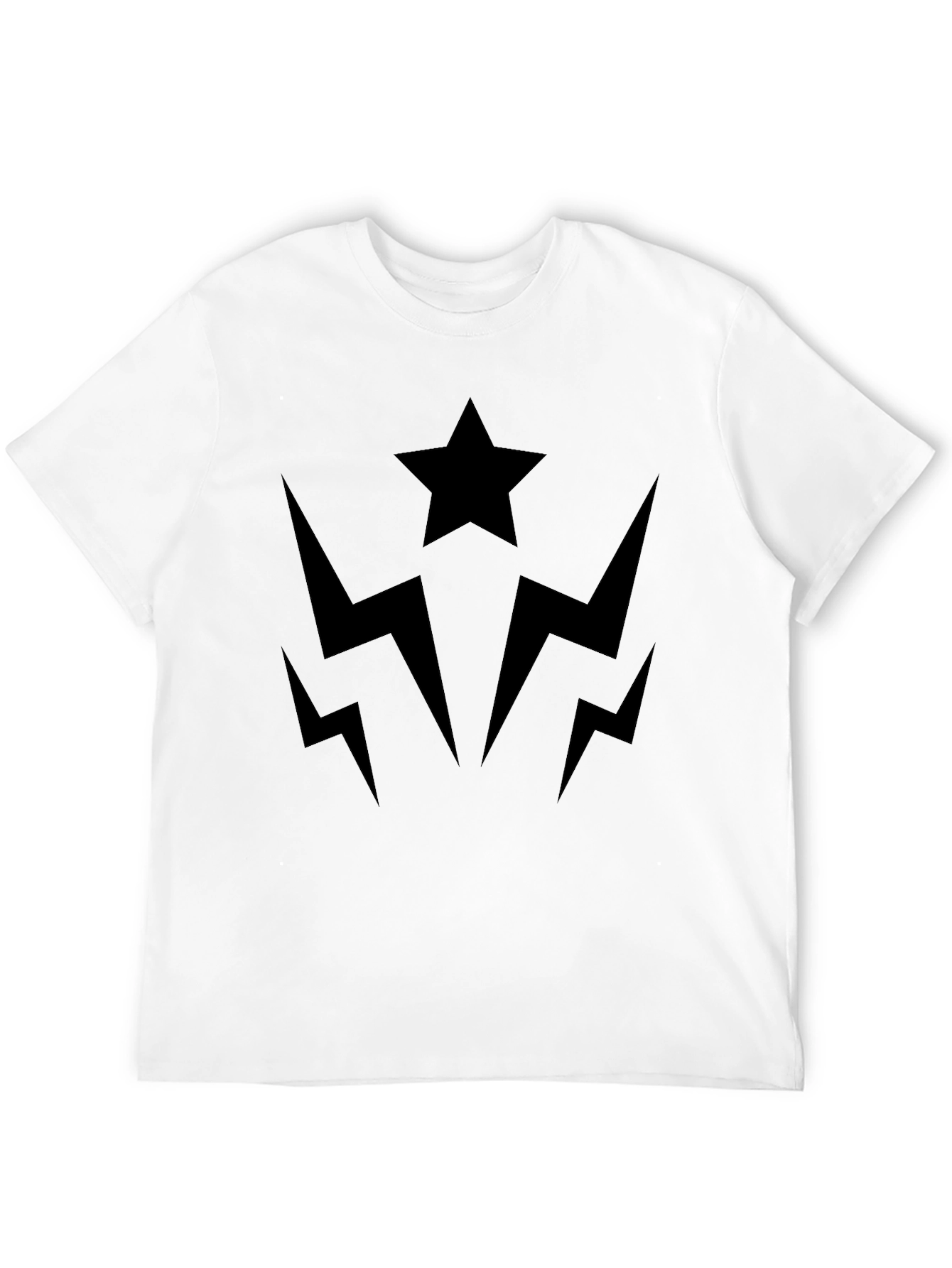 Bold Black Graphic Tee - Star & Lightning Bolts