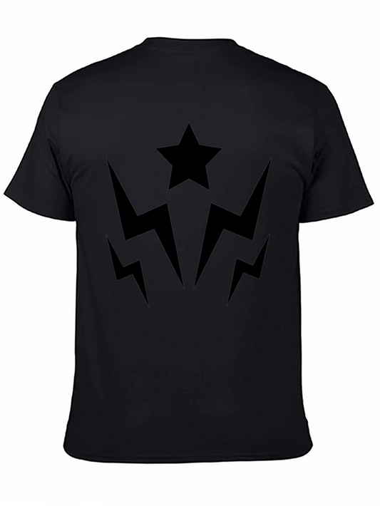 Bold Black Graphic Tee - Star & Lightning Bolts