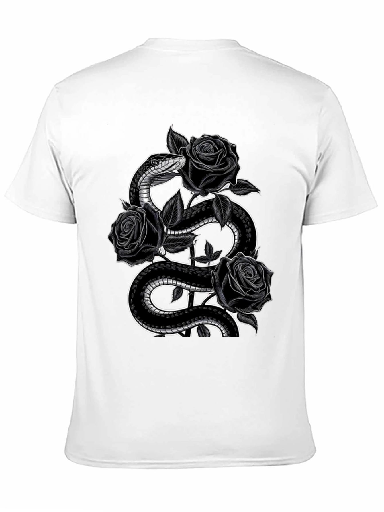 Snake and Roses Graphic Print Black T-Shirt