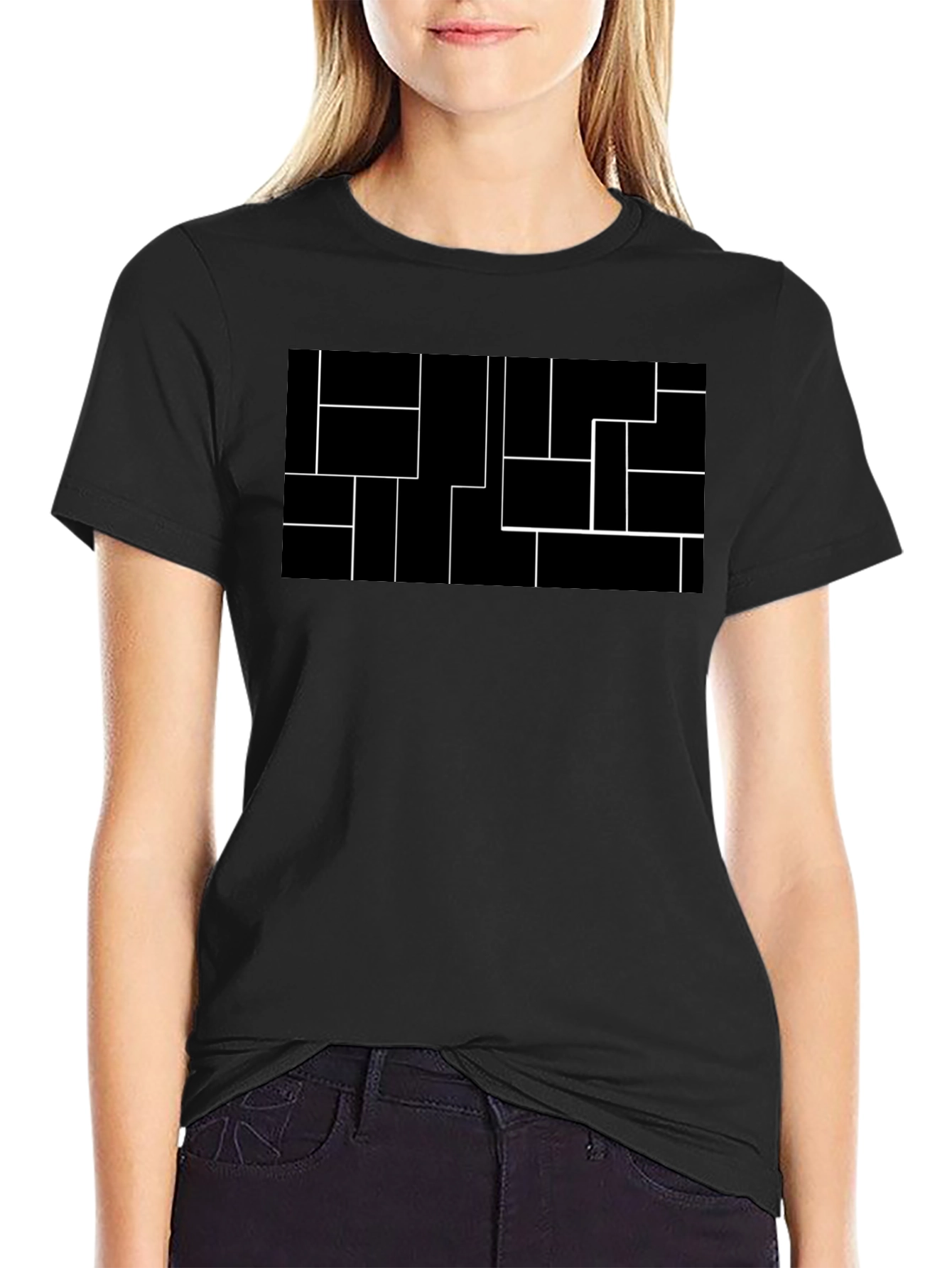 Modern Geometric Black Tee