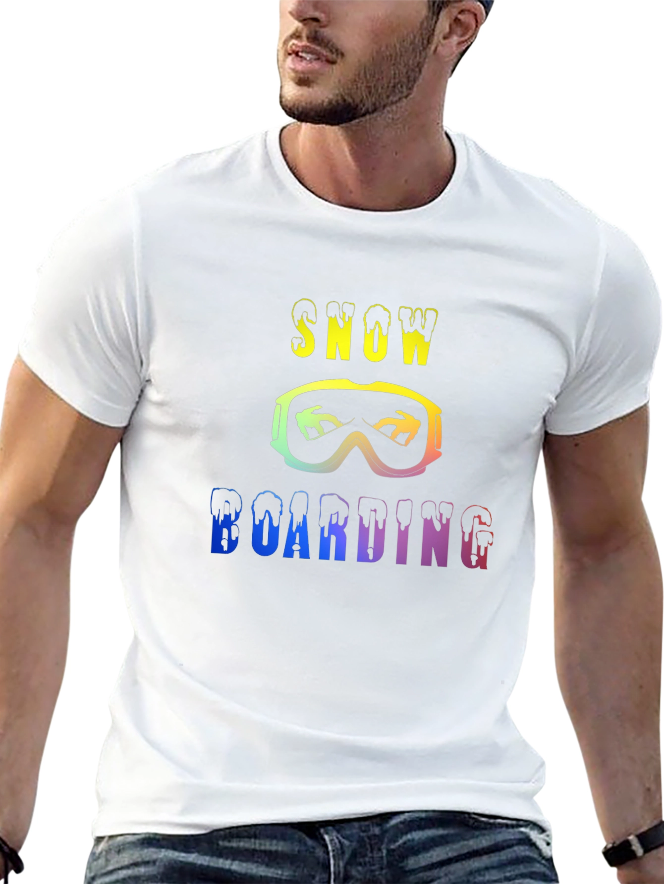 Snow Boarding Rainbow Graphic Black T-Shirt