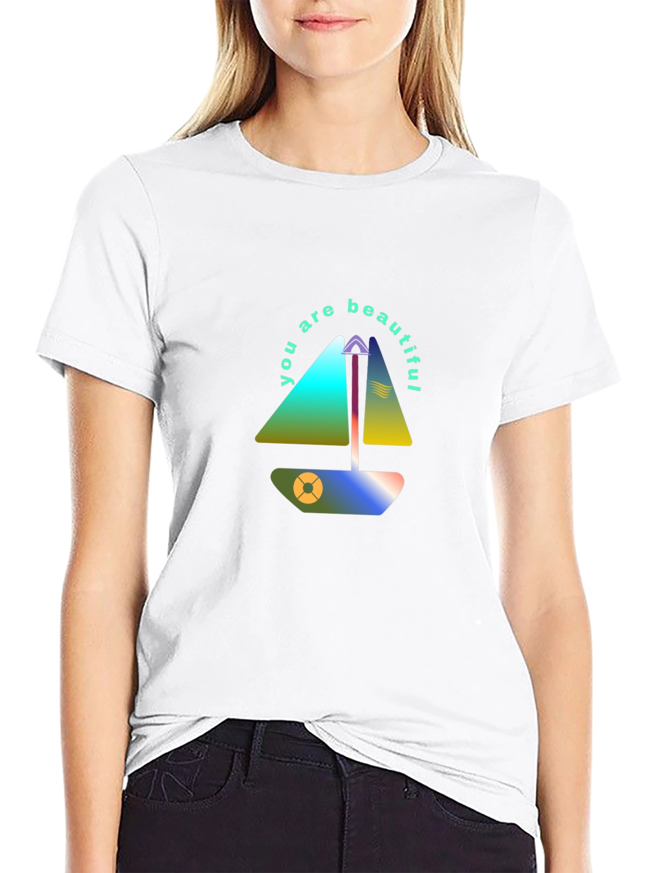 Modern Sailboat Graphic Tee - You Are Beautiful