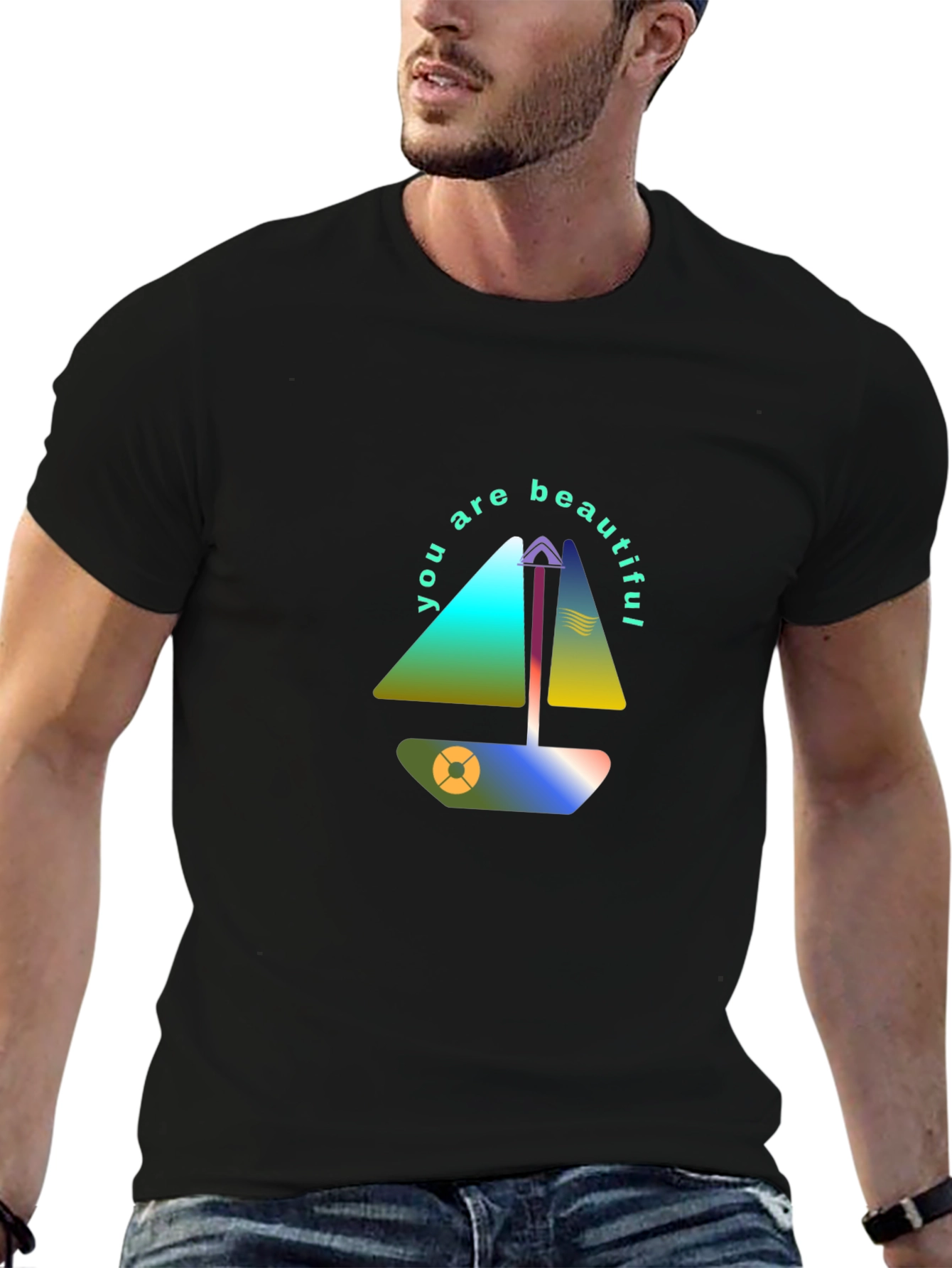 Modern Sailboat Graphic Tee - You Are Beautiful