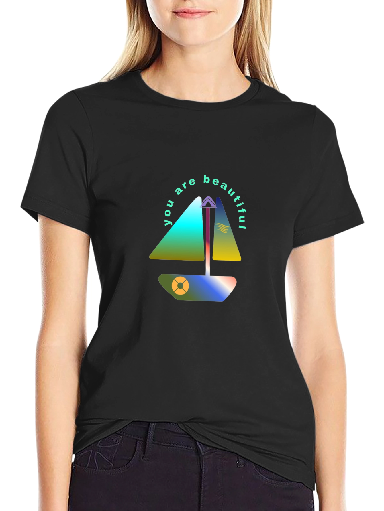 Modern Sailboat Graphic Tee - You Are Beautiful