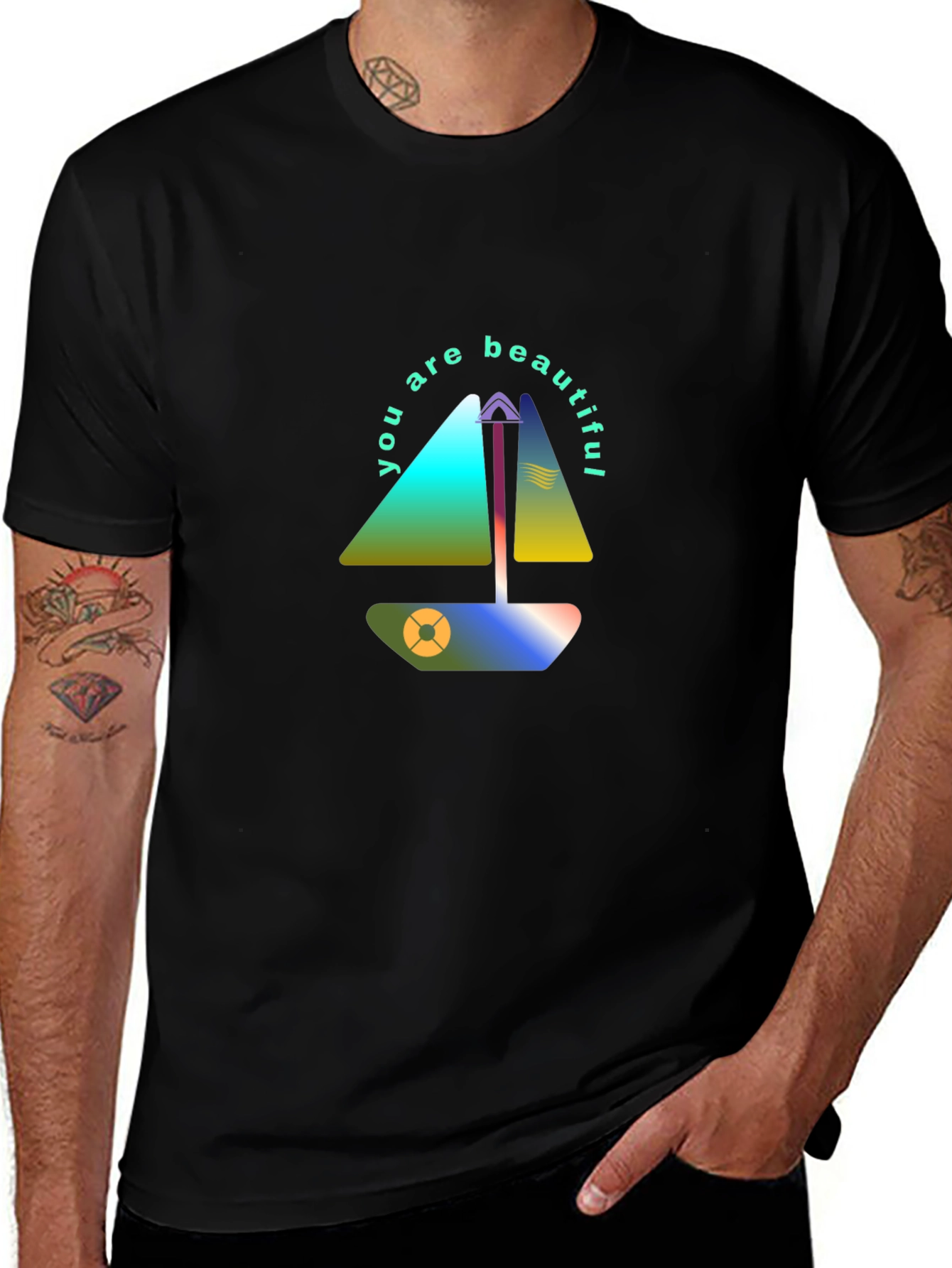 Modern Sailboat Graphic Tee - You Are Beautiful