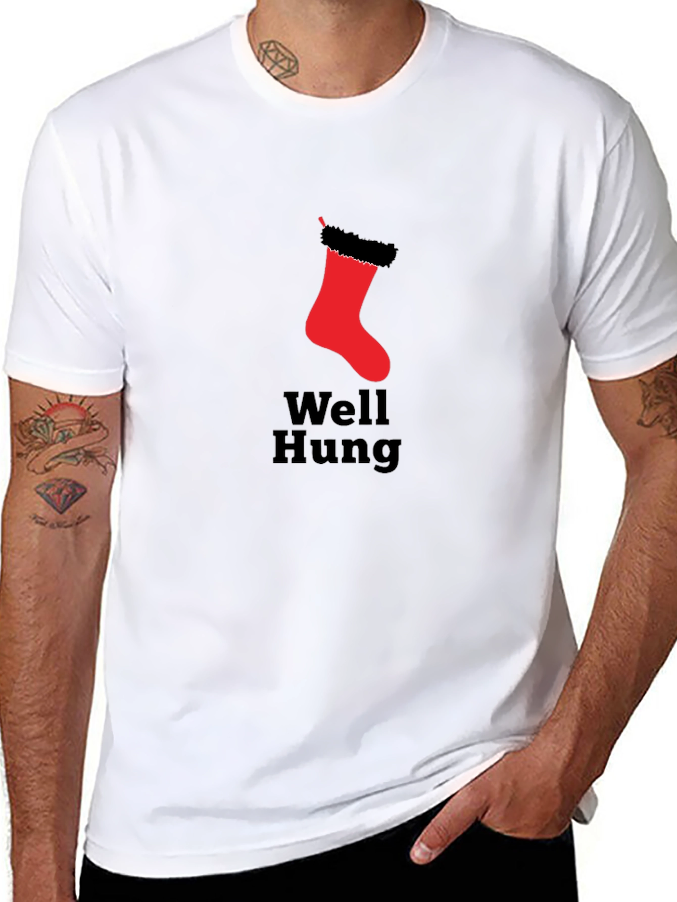Well Hung Christmas Stocking Graphic T-Shirt