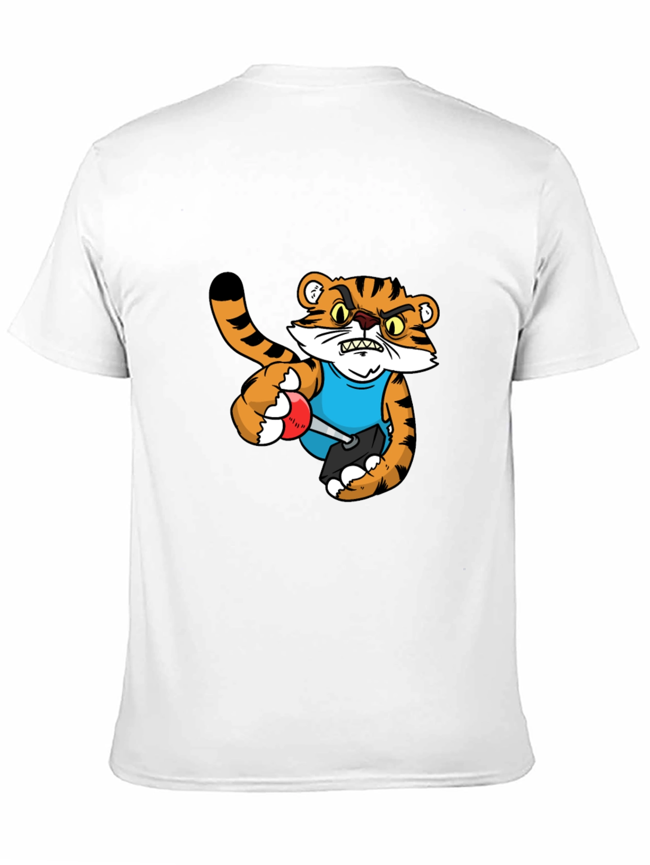 Mens Black T-Shirt with Tiger Cartoon Graphic