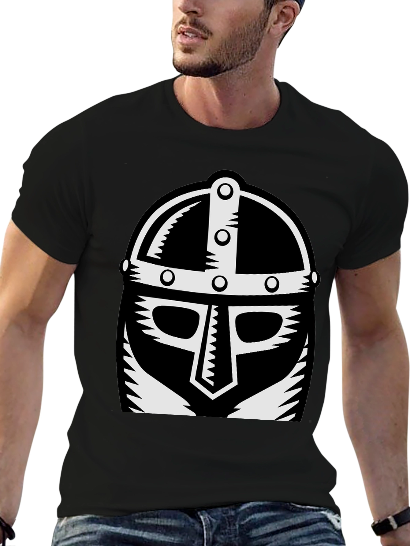 Viking Helmet Graphic Tee - Black Cotton T-Shirt