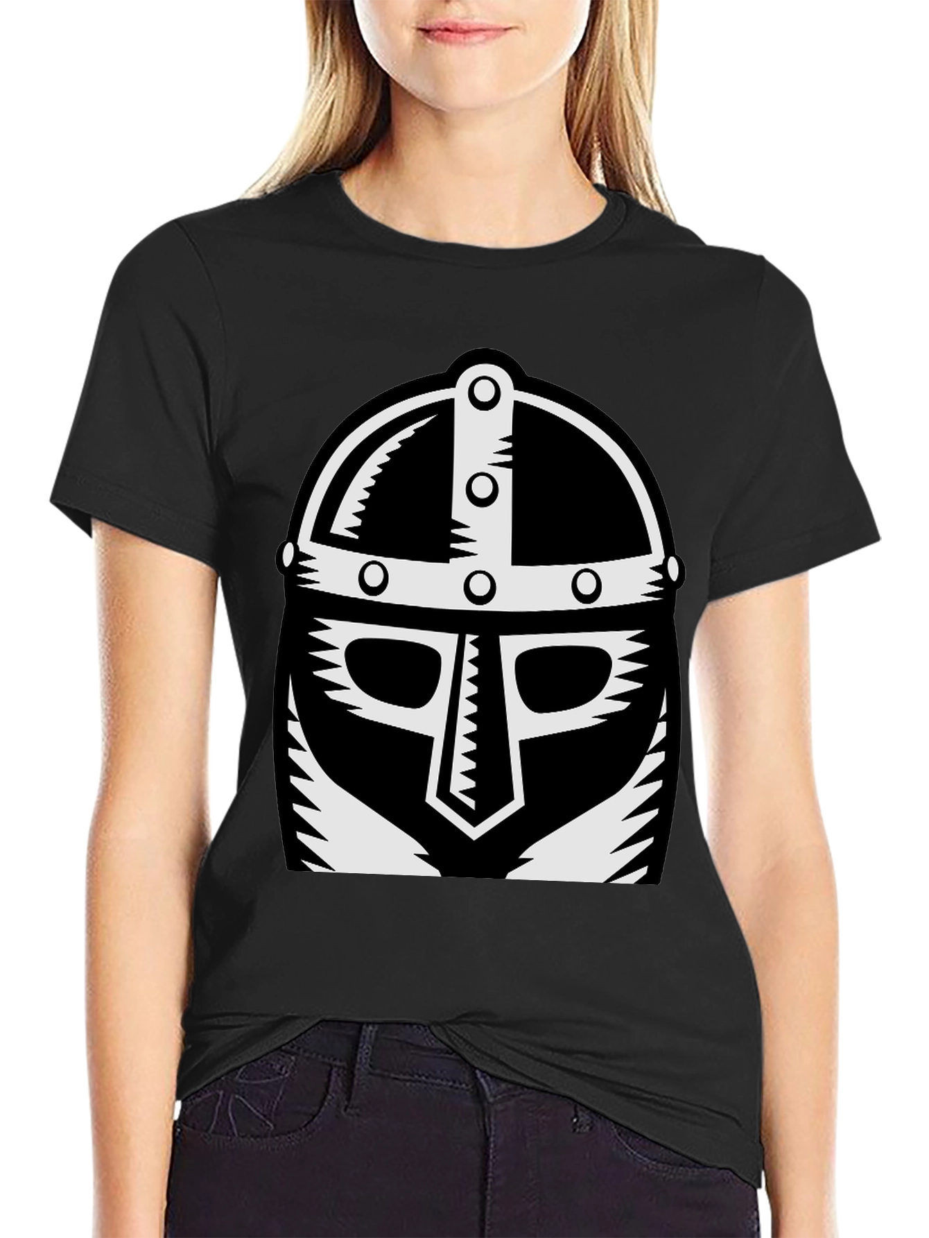 Viking Helmet Graphic Tee - Black Cotton T-Shirt