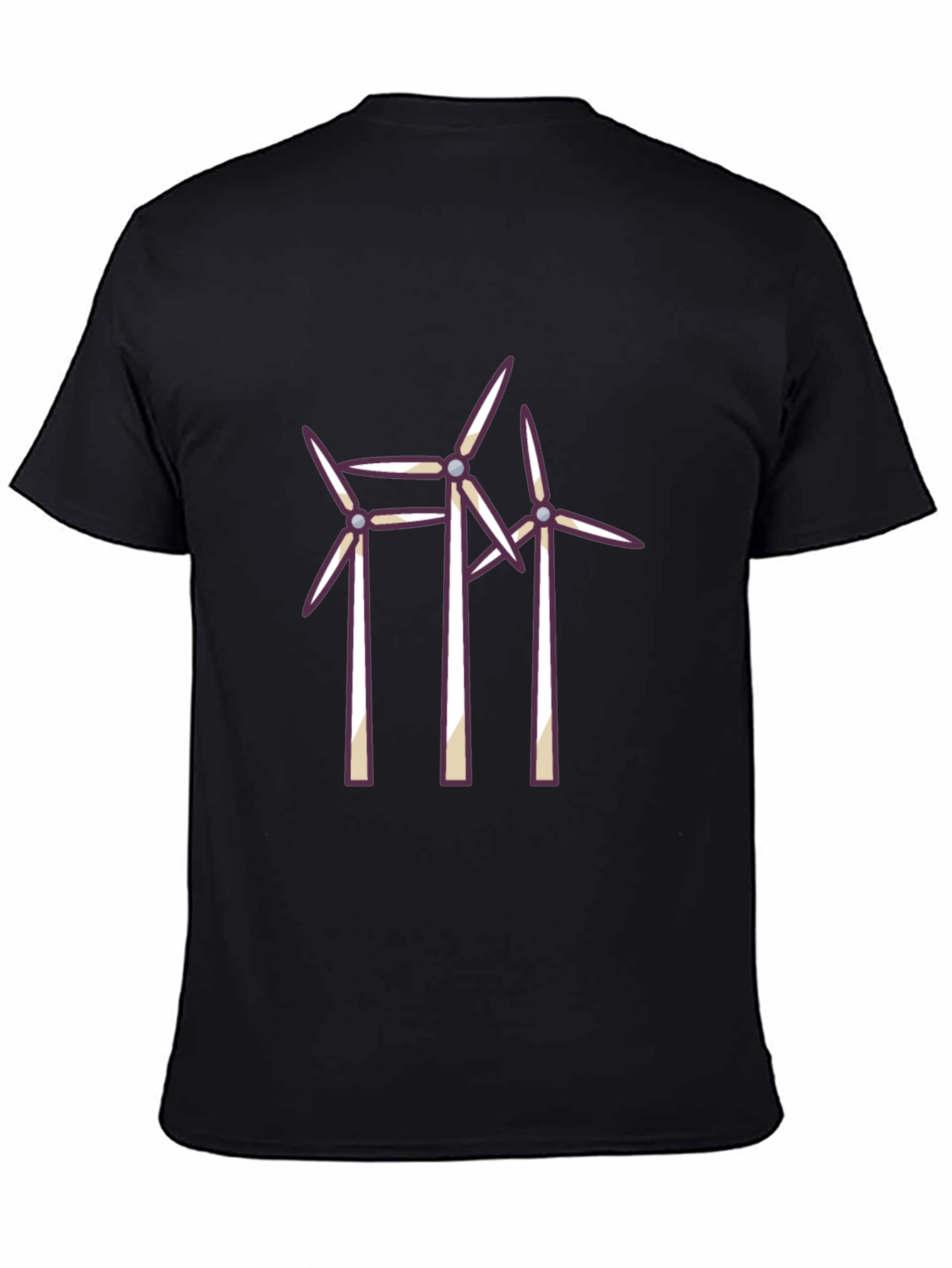 Wind Turbine Graphic Tee - Black Cotton T-Shirt