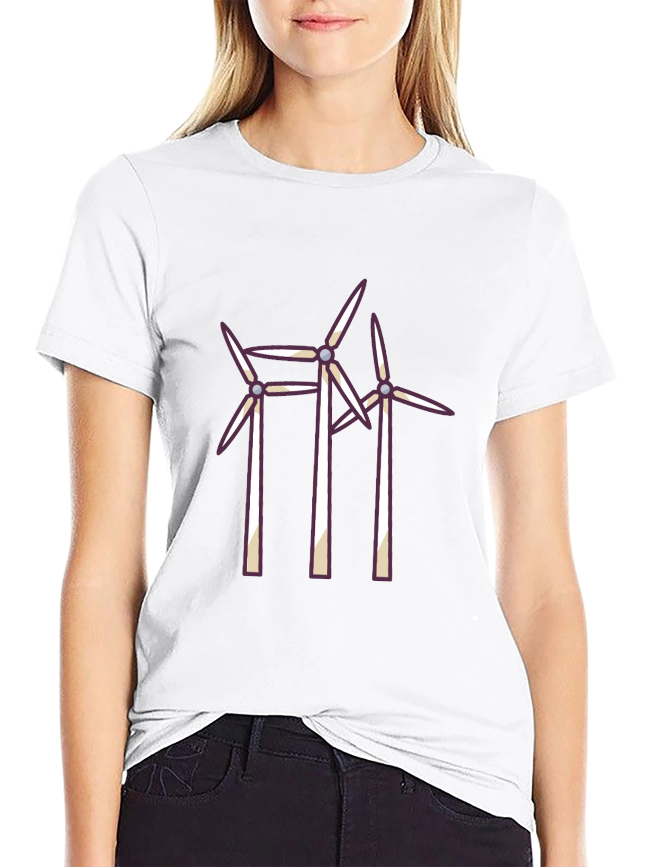 Wind Turbine Graphic Tee - Black Cotton T-Shirt