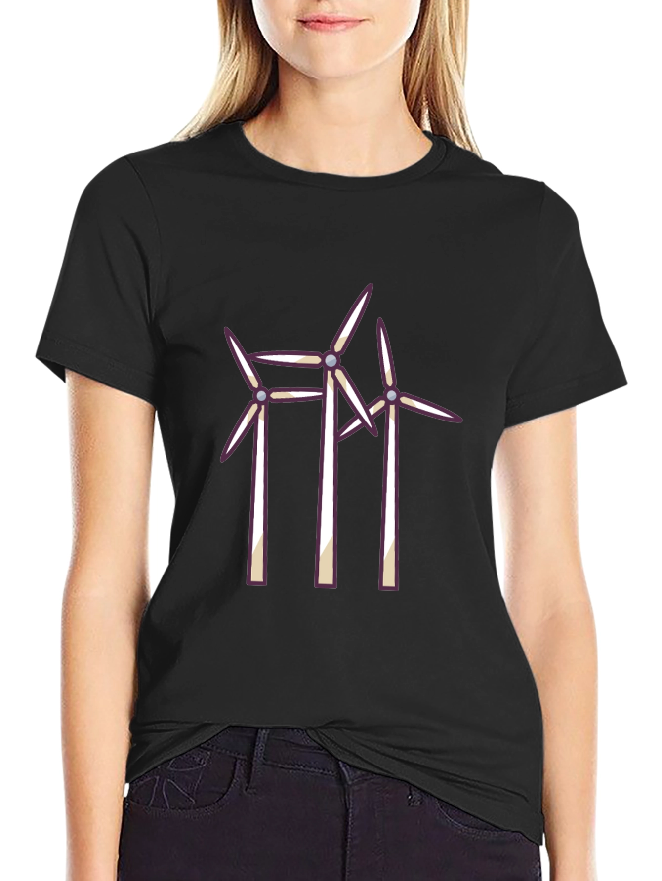 Wind Turbine Graphic Tee - Black Cotton T-Shirt
