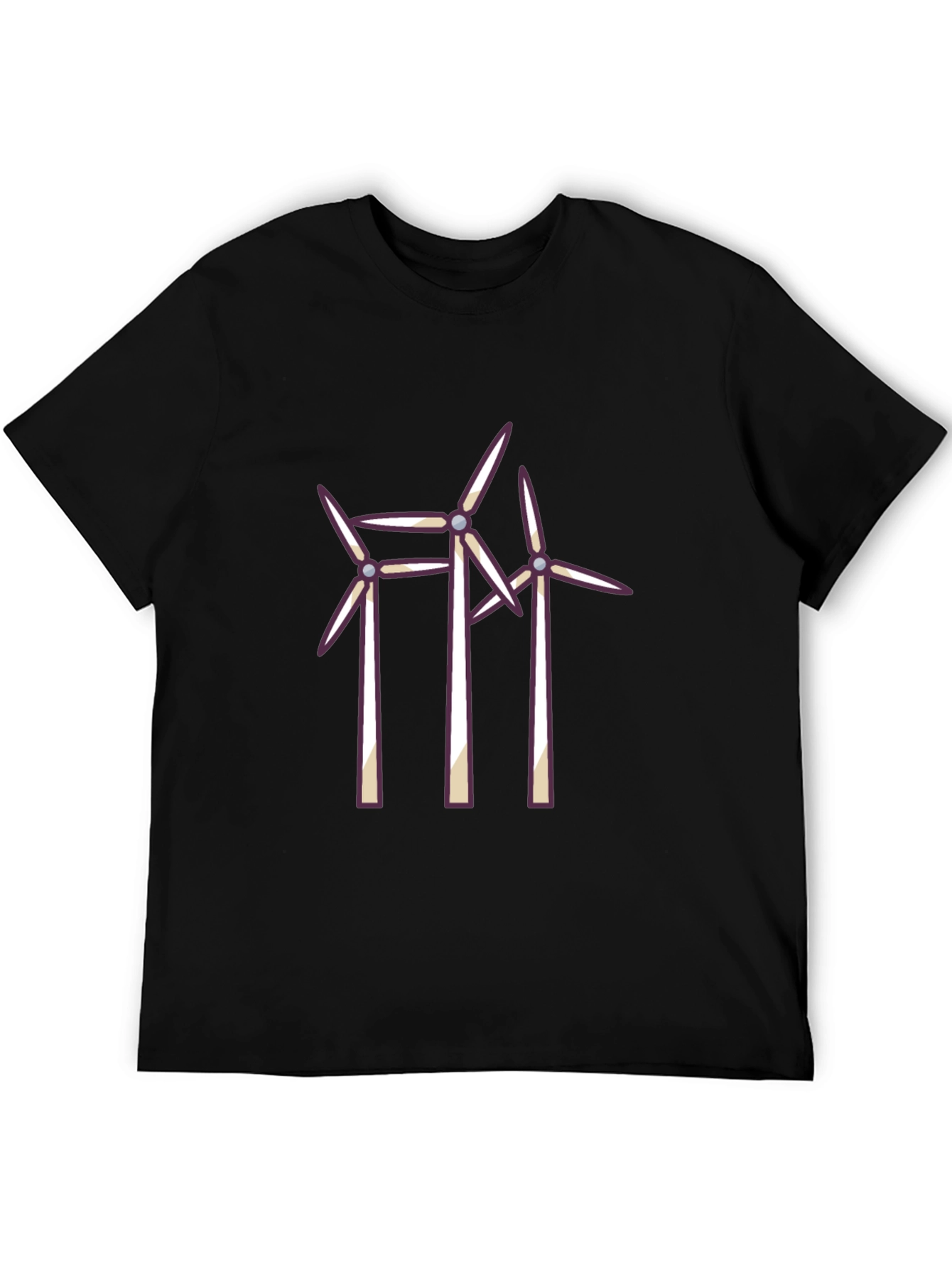 Wind Turbine Graphic Tee - Black Cotton T-Shirt