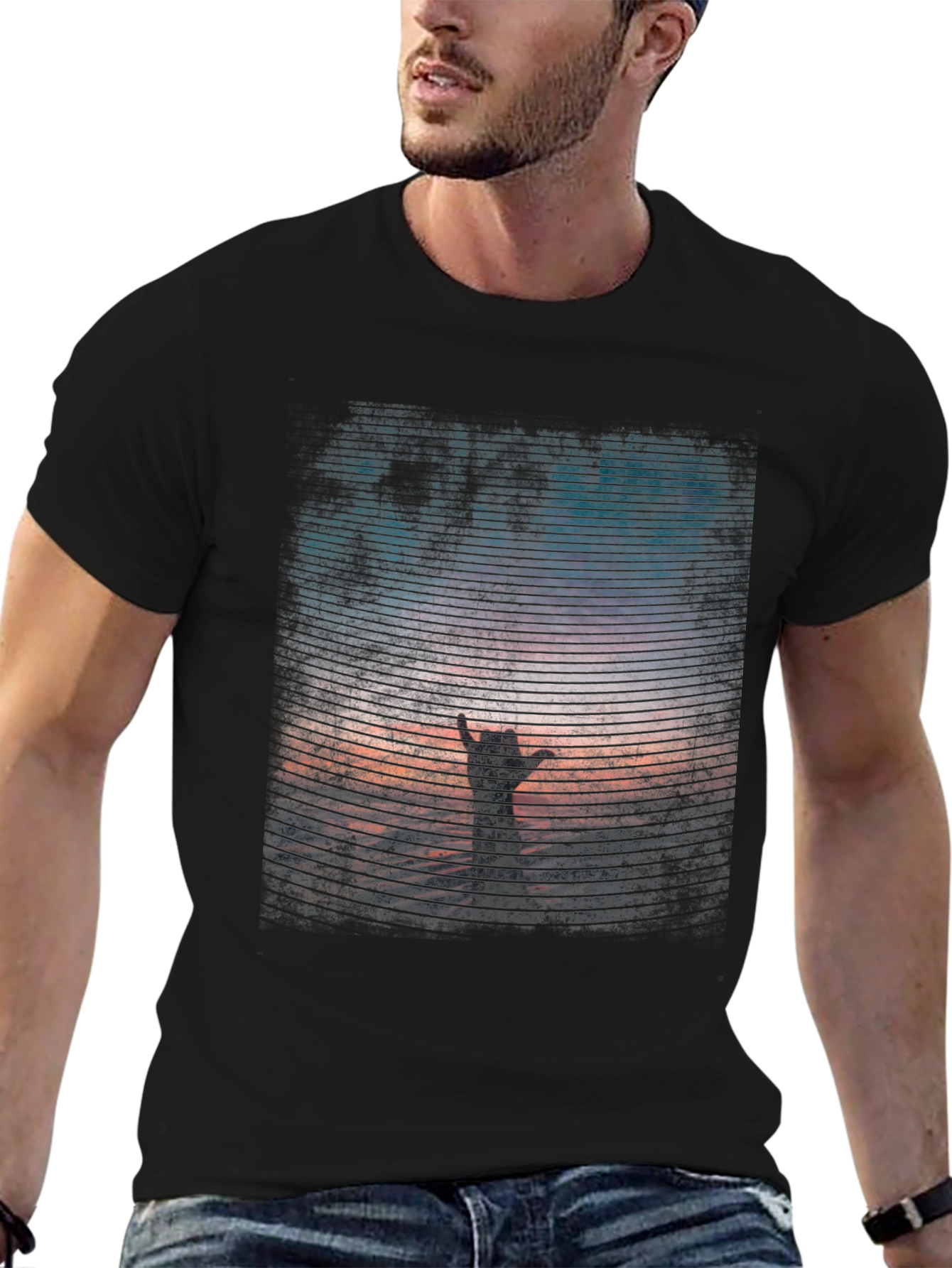 Sunset Hand T-Shirt - Black Graphic Tee