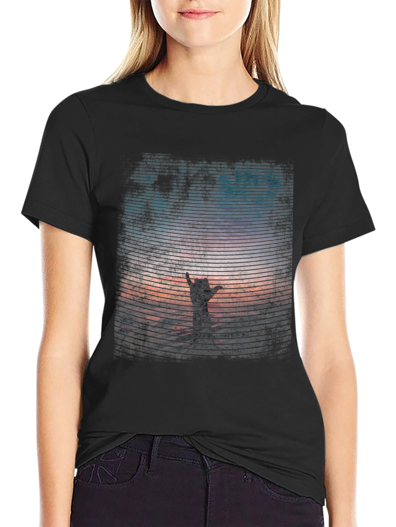 Sunset Hand T-Shirt - Black Graphic Tee