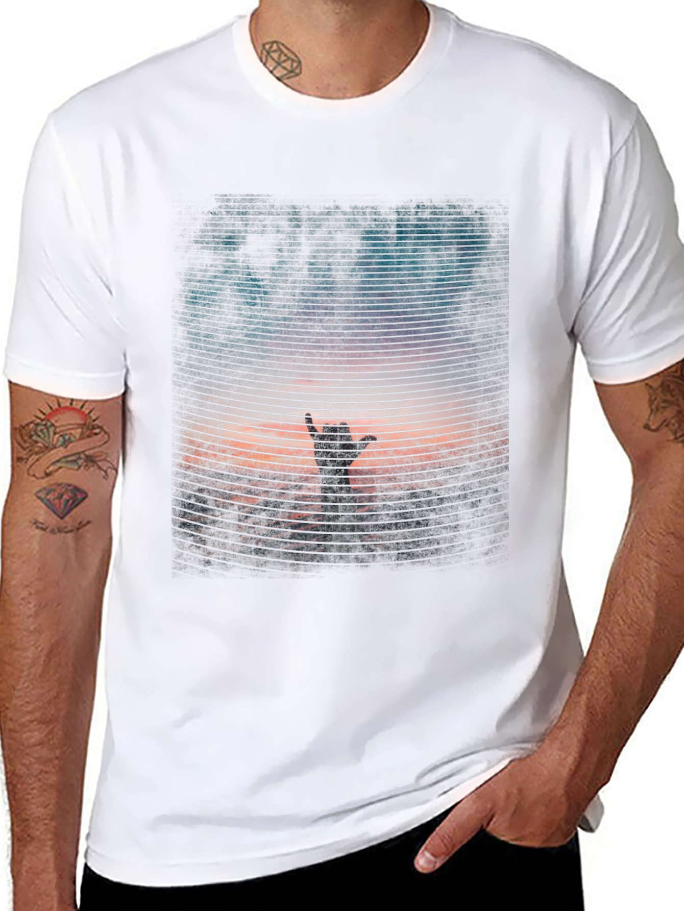 Sunset Hand T-Shirt - Black Graphic Tee