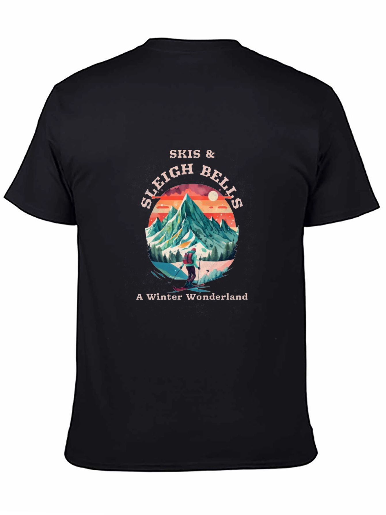 Skis & Sleigh Bells Winter Wonderland Black T-Shirt