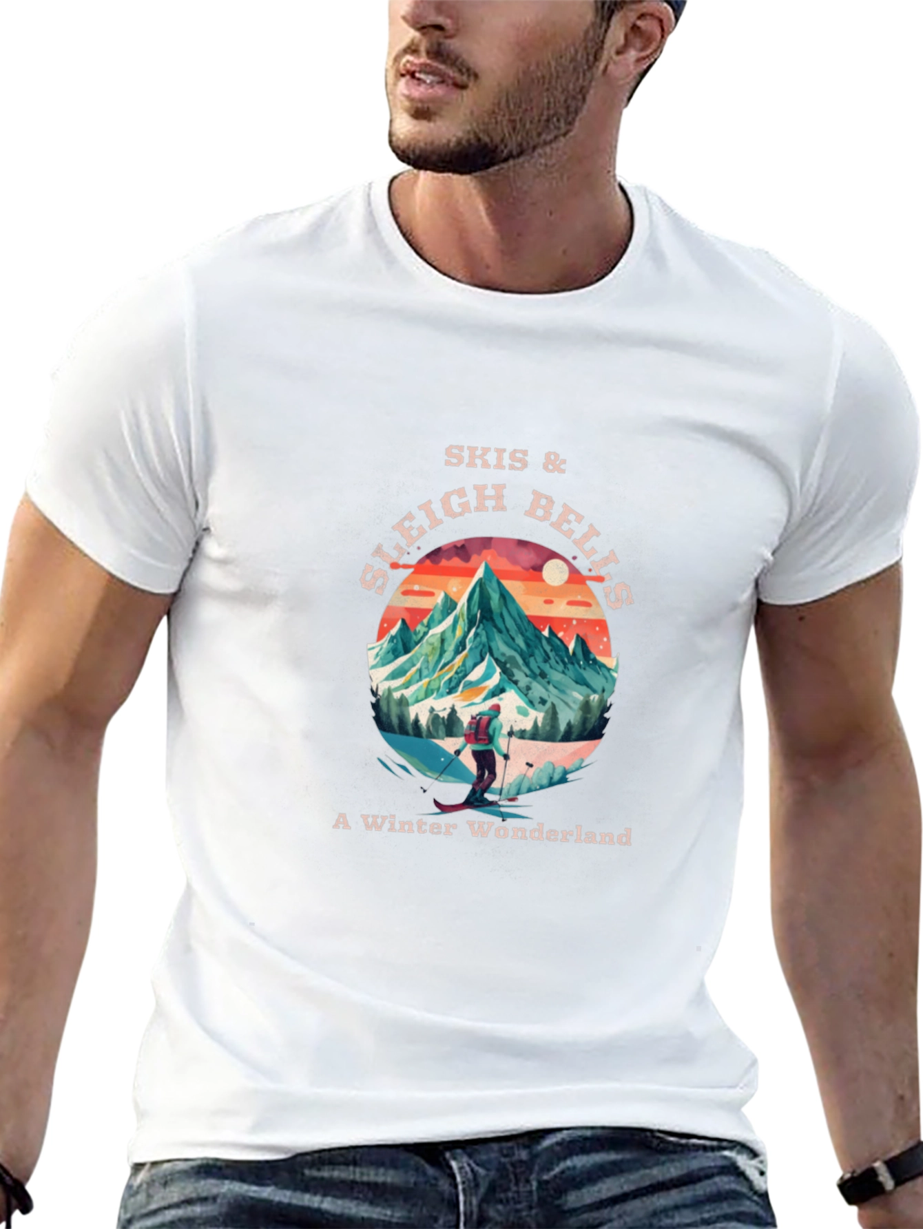 Skis & Sleigh Bells Winter Wonderland Black T-Shirt