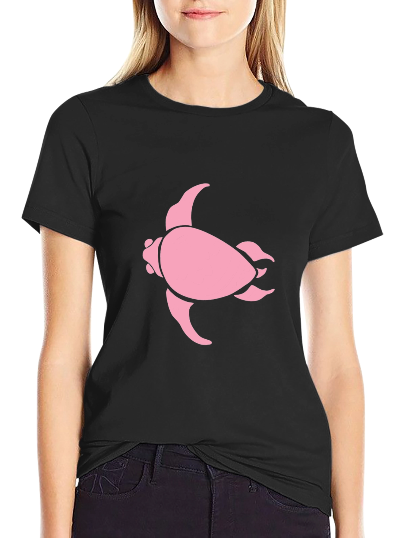 Pink Turtle Graphic Black T-Shirt