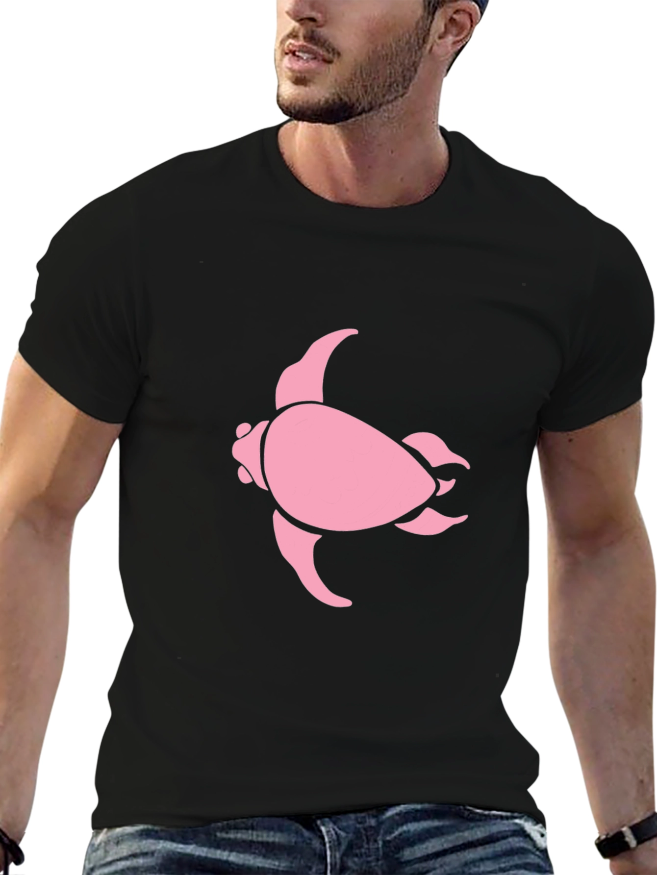 Pink Turtle Graphic Black T-Shirt