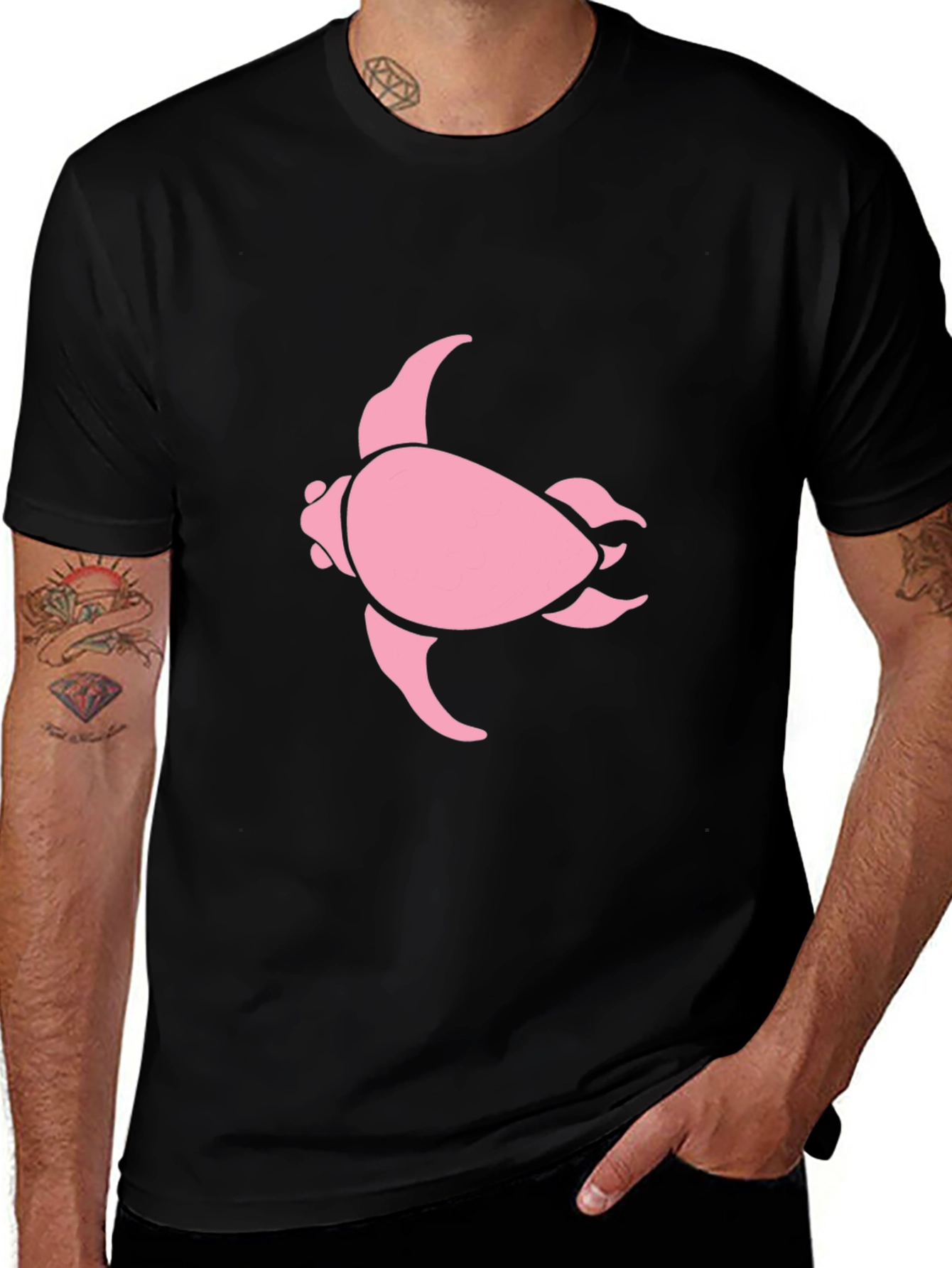 Pink Turtle Graphic Black T-Shirt