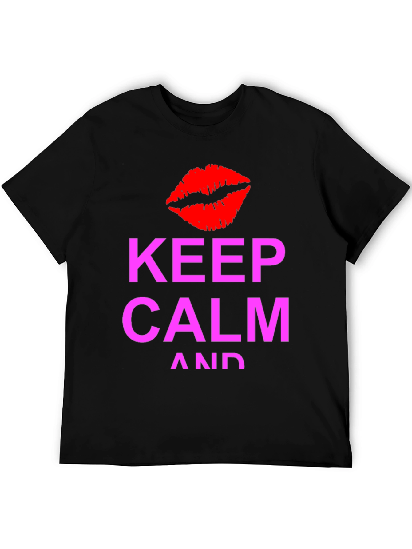 Keep Calm Kiss Graphic Tee - Black Casual T-Shirt