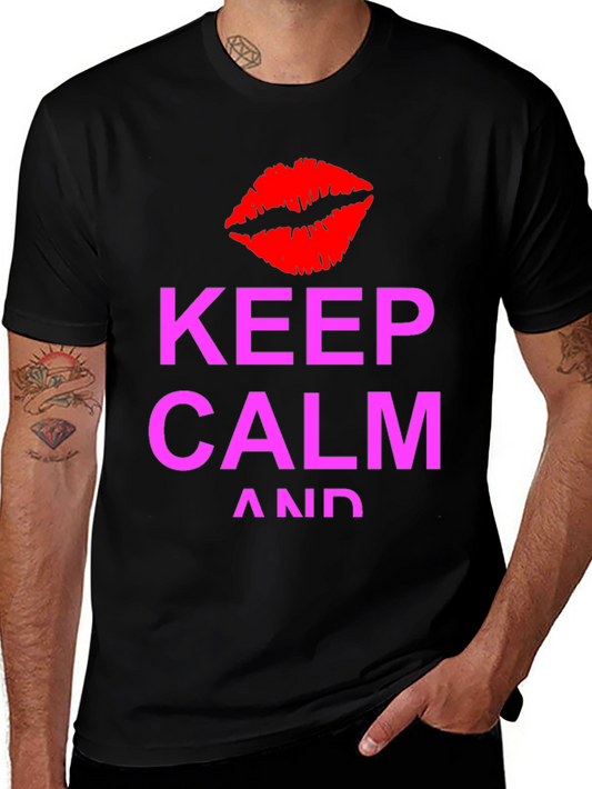 Keep Calm Kiss Graphic Tee - Black Casual T-Shirt