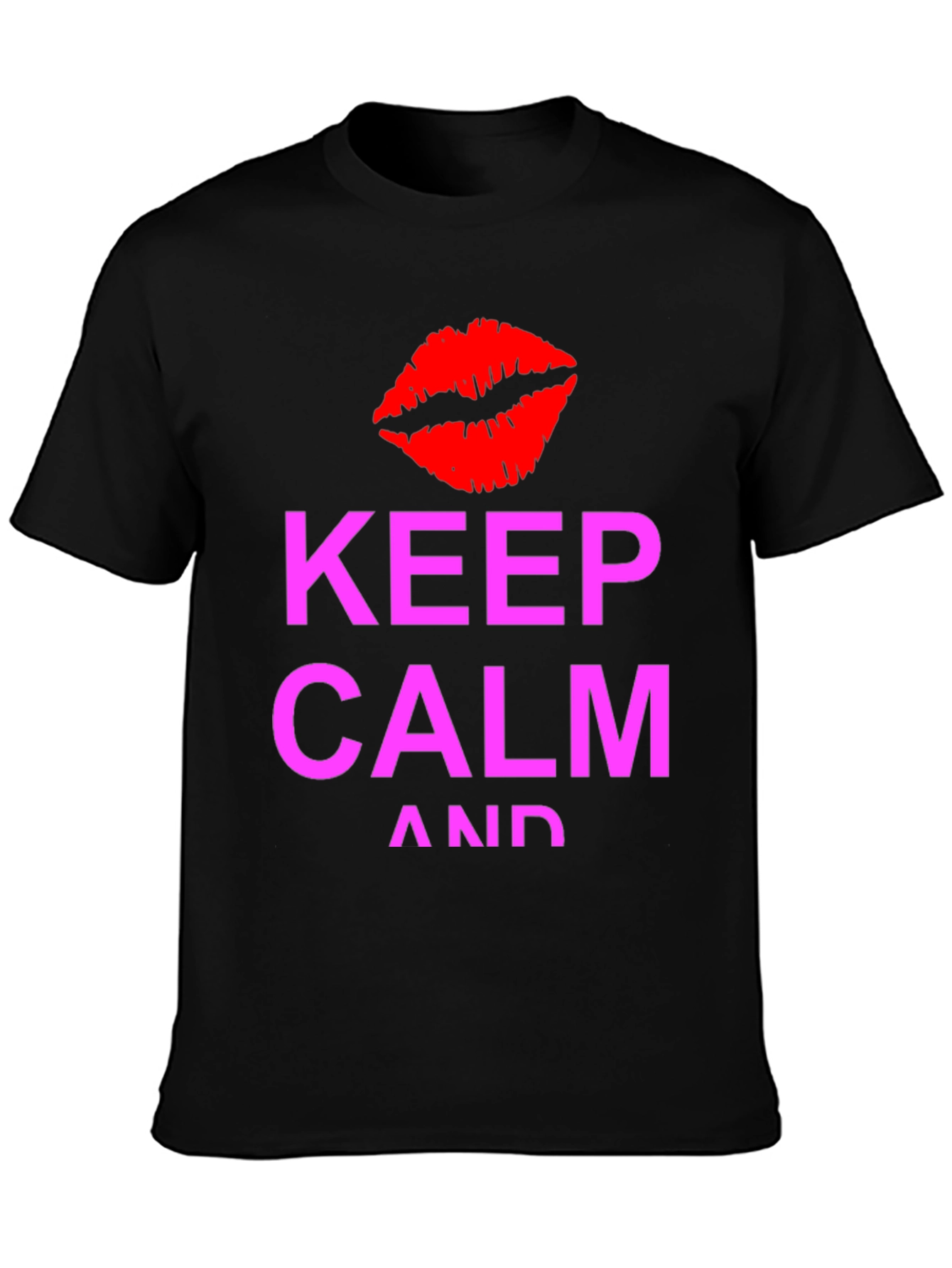Keep Calm Kiss Graphic Tee - Black Casual T-Shirt