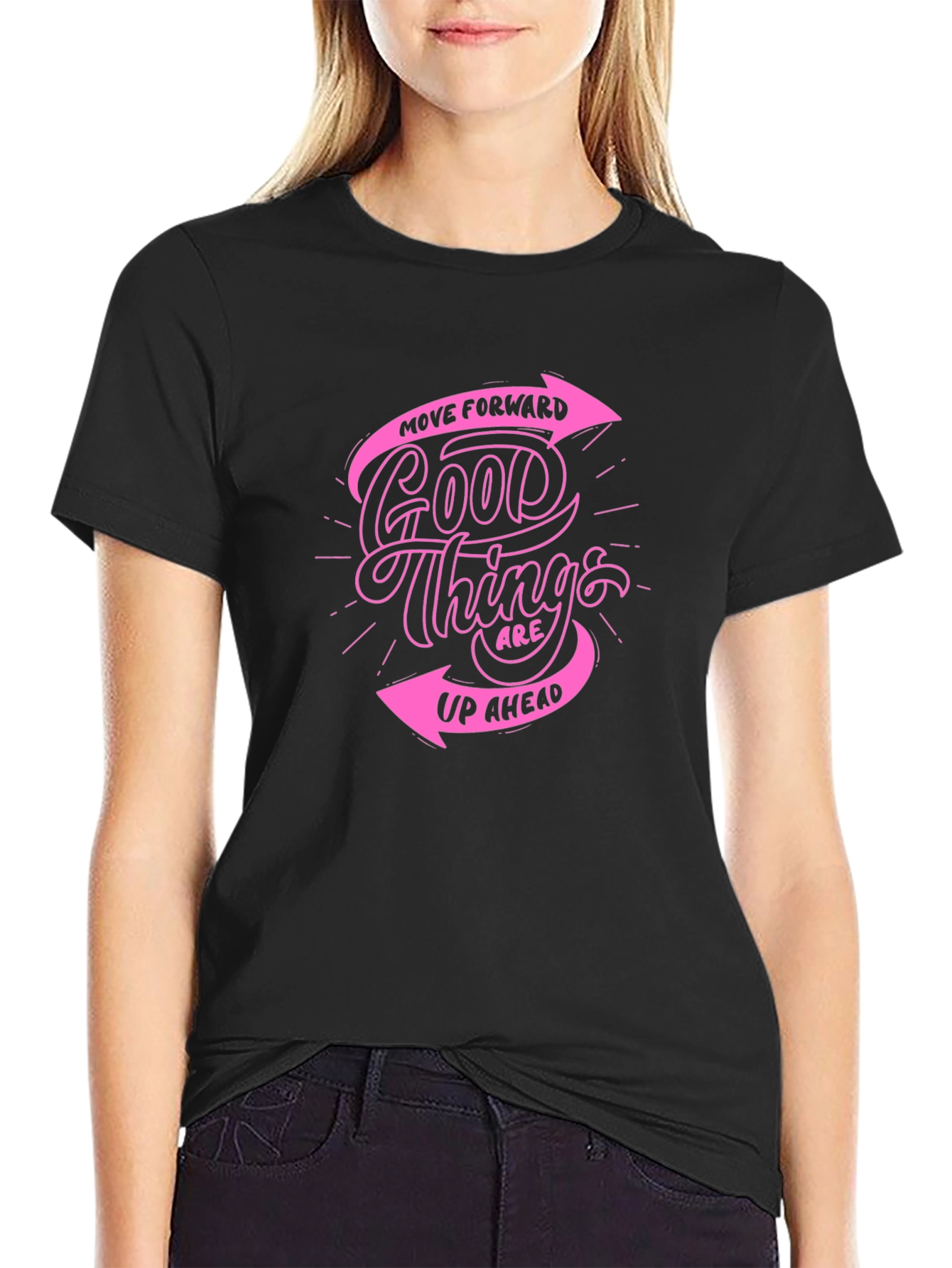 Black T-Shirt with Pink Inspirational Graphic