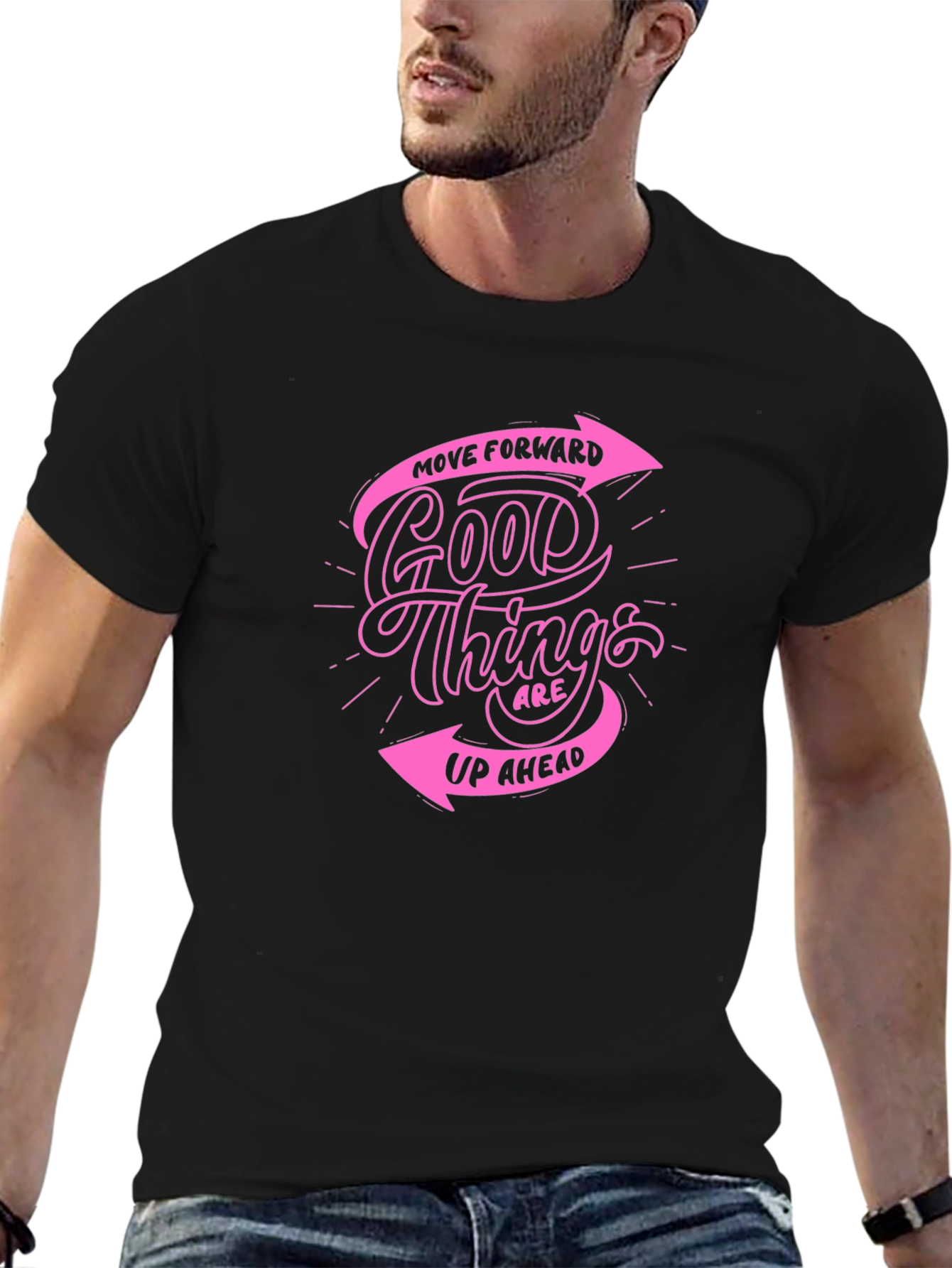 Black T-Shirt with Pink Inspirational Graphic