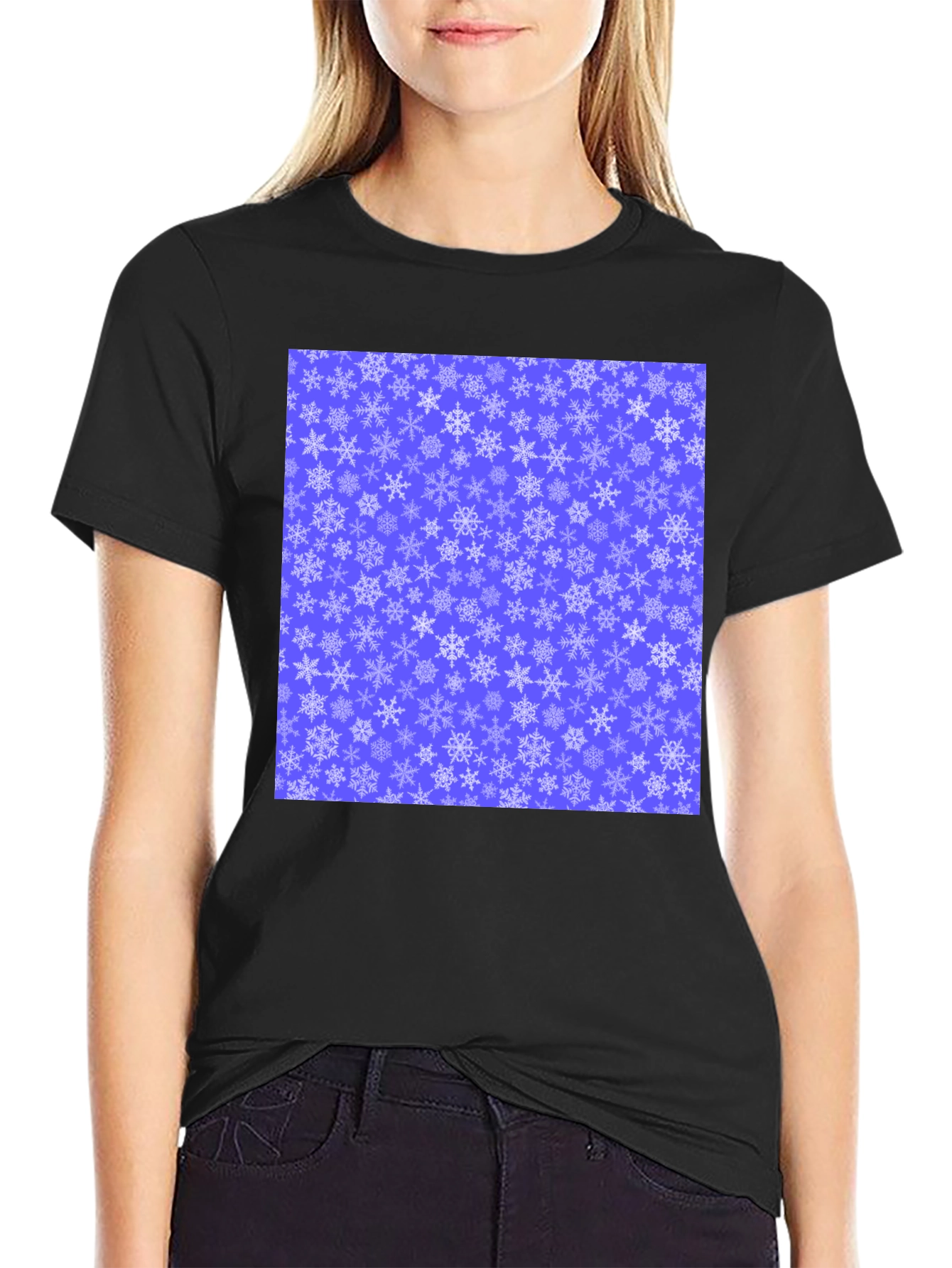 Snowflake Pattern Black T-Shirt