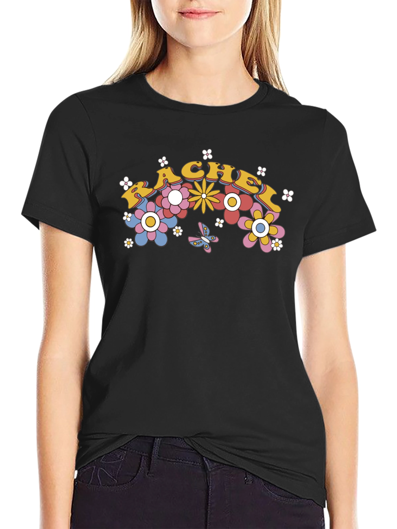 Rachel Floral Retro Black T-Shirt