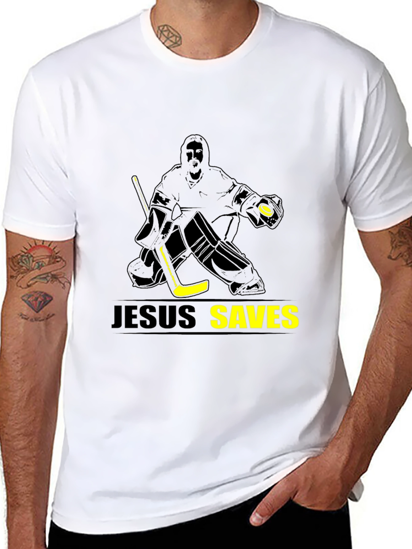 Jesus Saves Hockey T-Shirt - Black