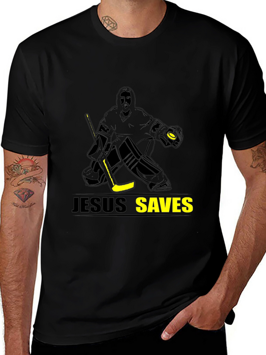 Jesus Saves Hockey T-Shirt - Black