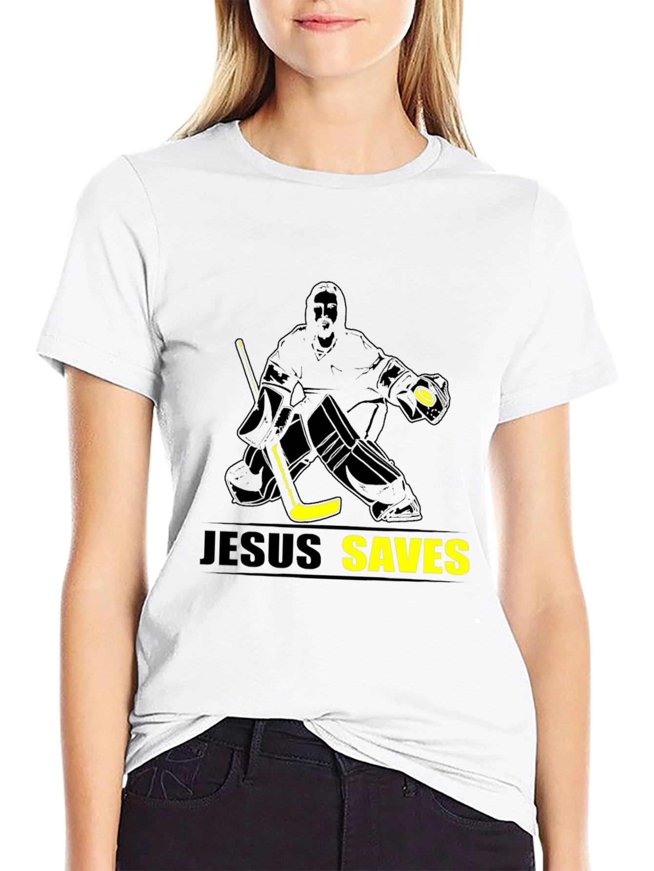 Jesus Saves Hockey T-Shirt - Black