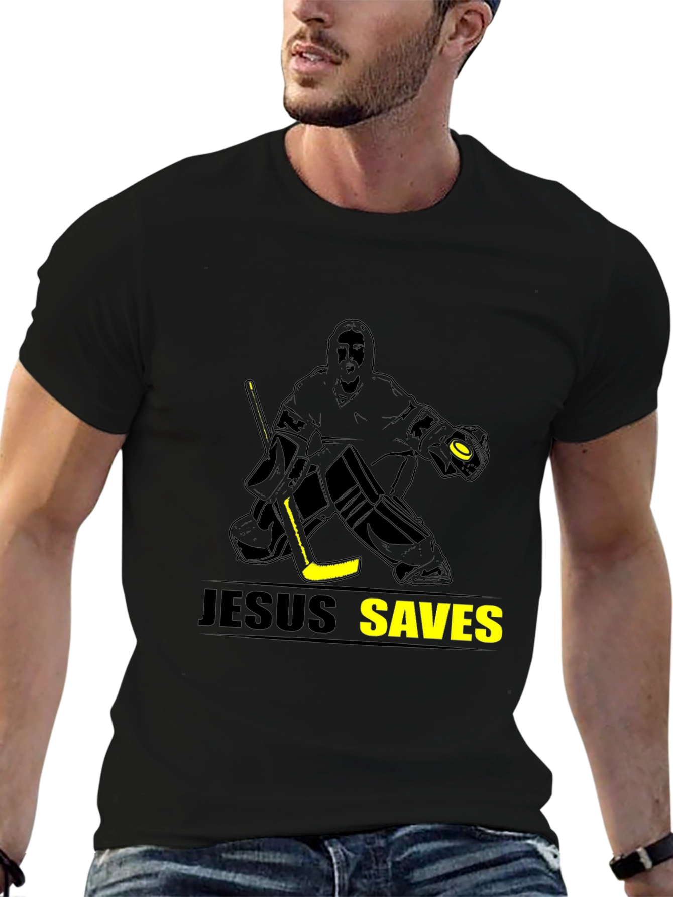 Jesus Saves Hockey T-Shirt - Black