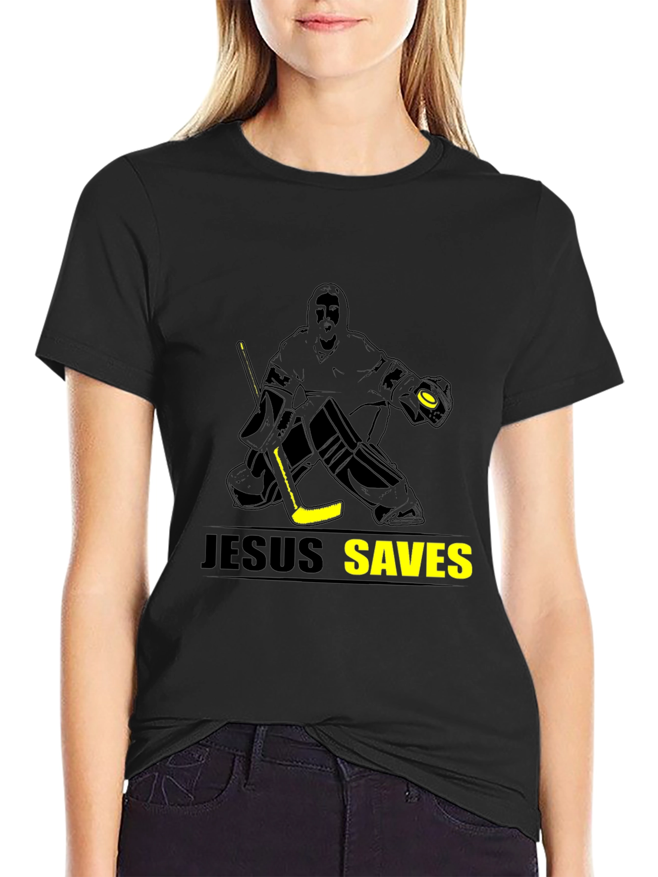 Jesus Saves Hockey T-Shirt - Black