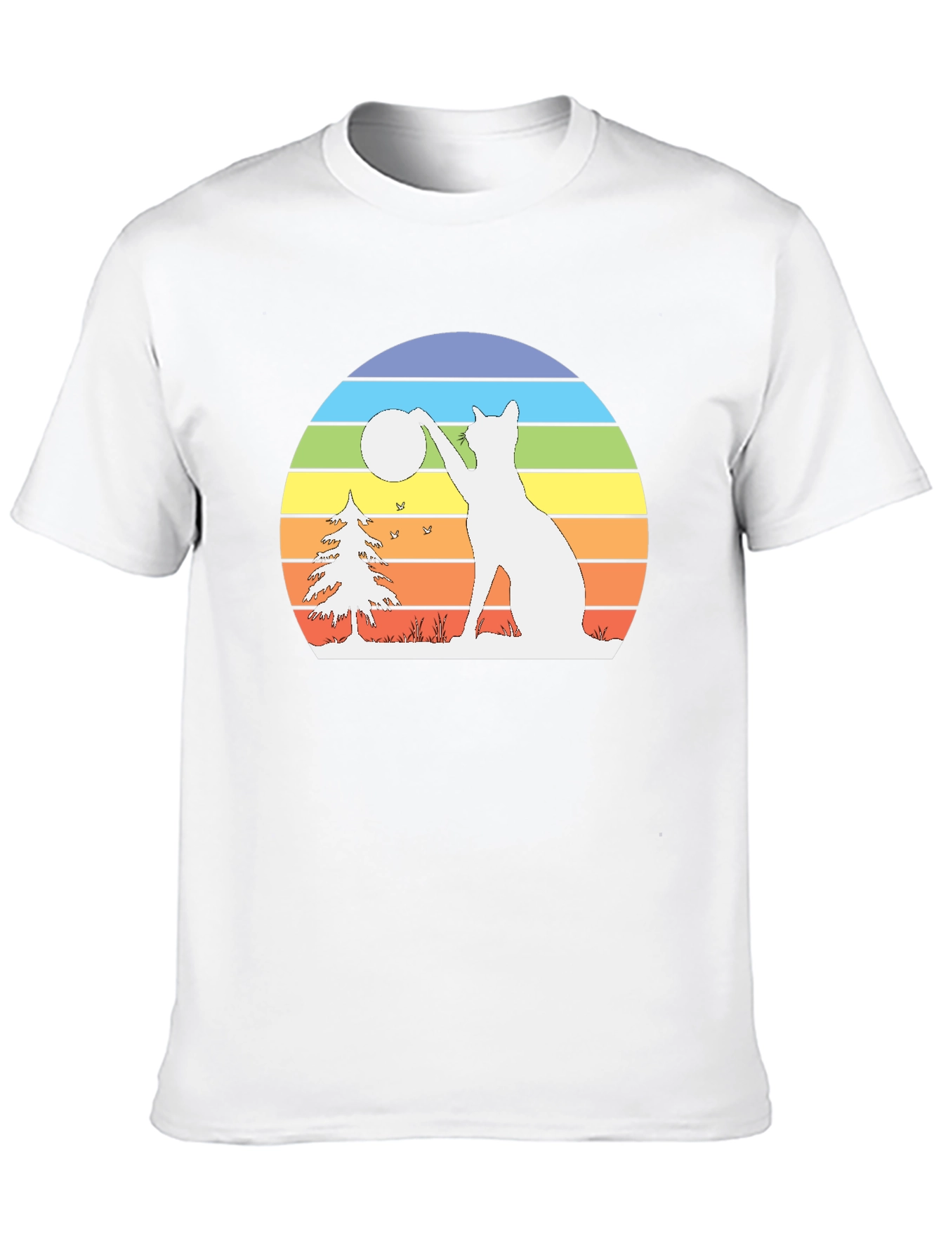 Retro Cat & Moon Graphic Tee - Black