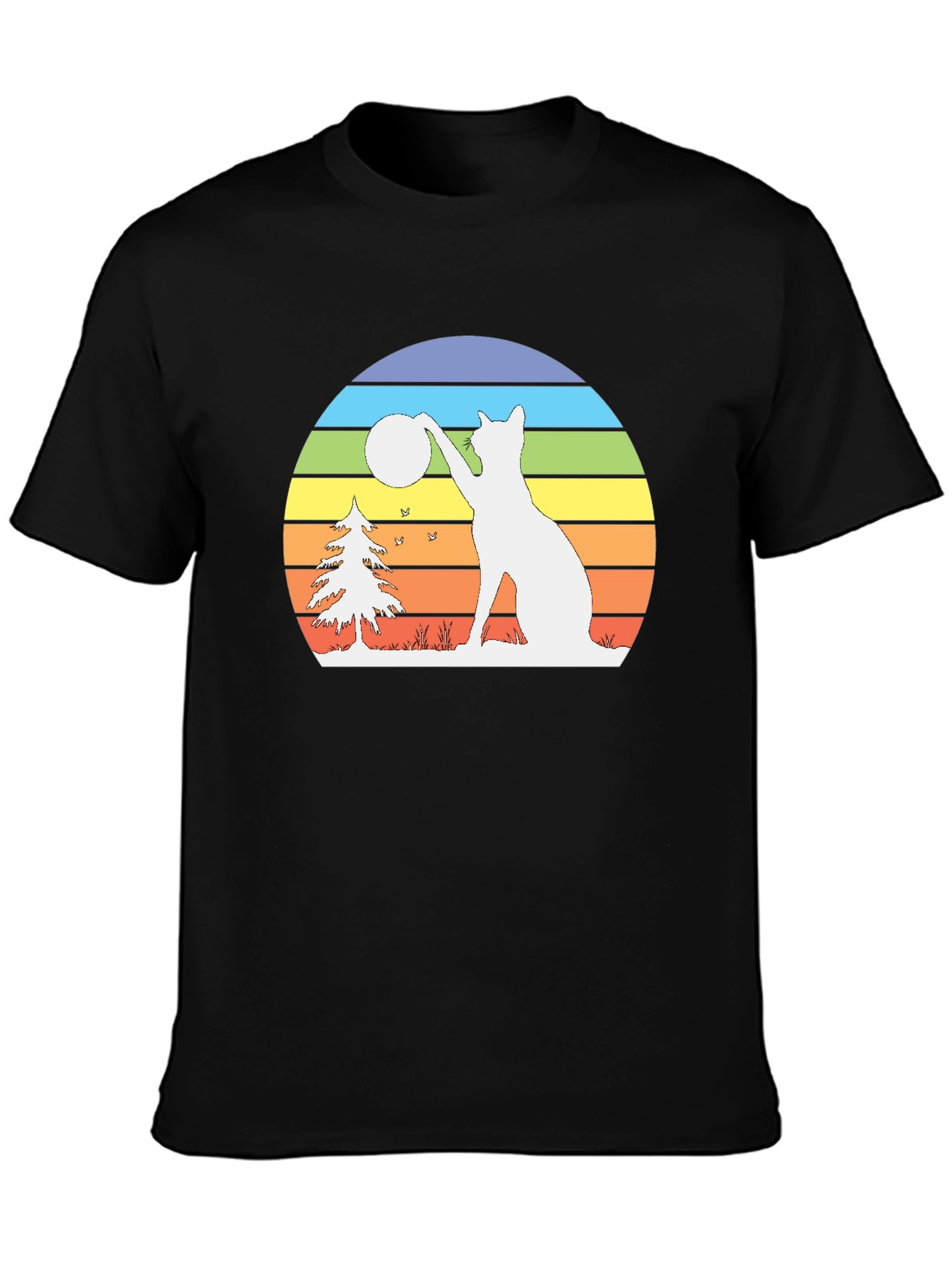 Retro Cat & Moon Graphic Tee - Black