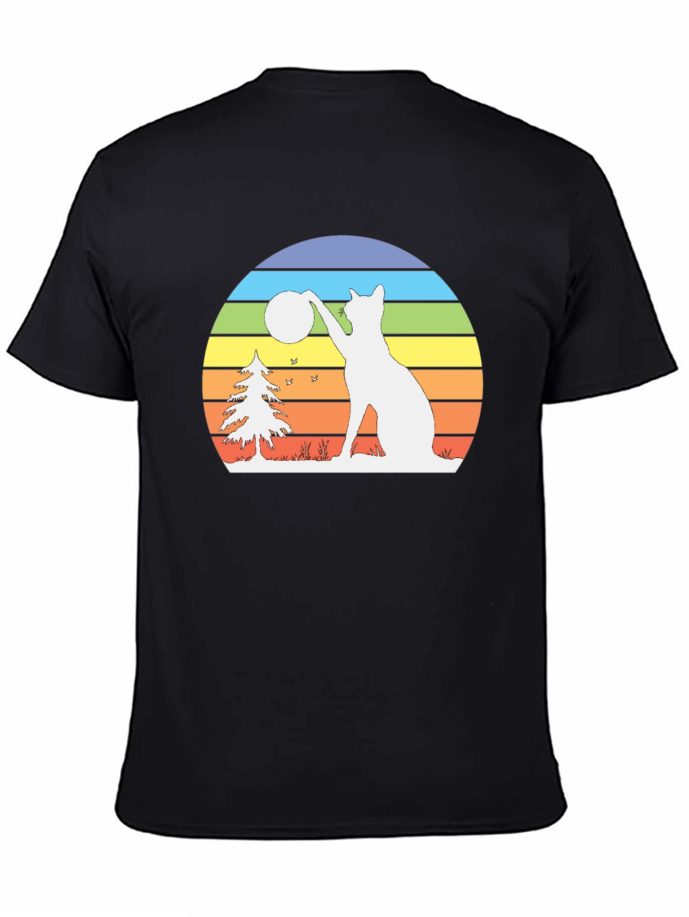 Retro Cat & Moon Graphic Tee - Black