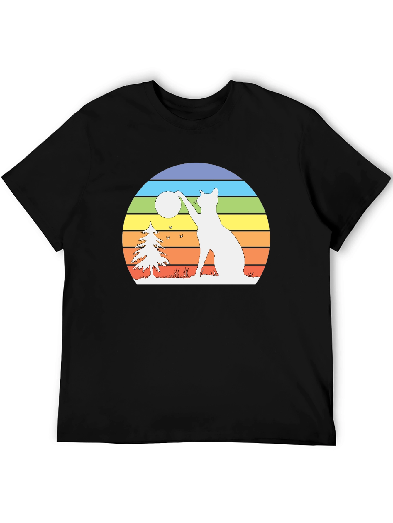 Retro Cat & Moon Graphic Tee - Black