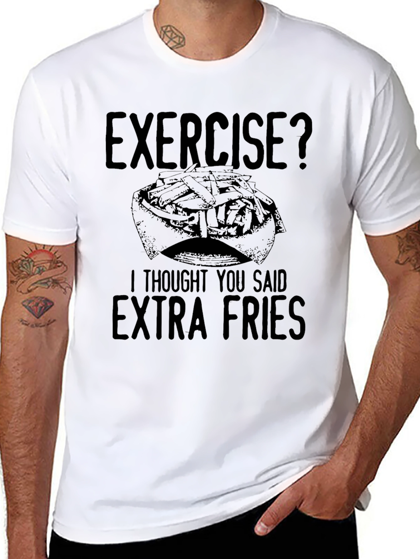 Funny Exercise Extra Fries Graphic T-Shirt