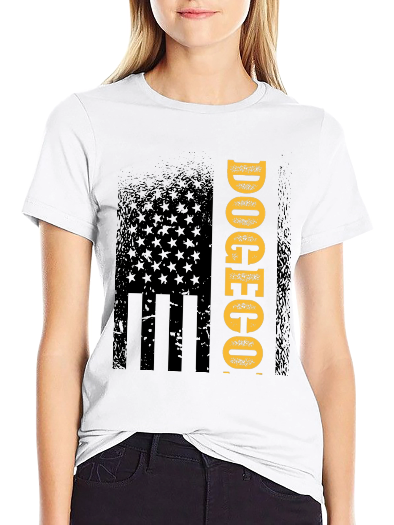 Doge to the Moon American Flag Style T-Shirt