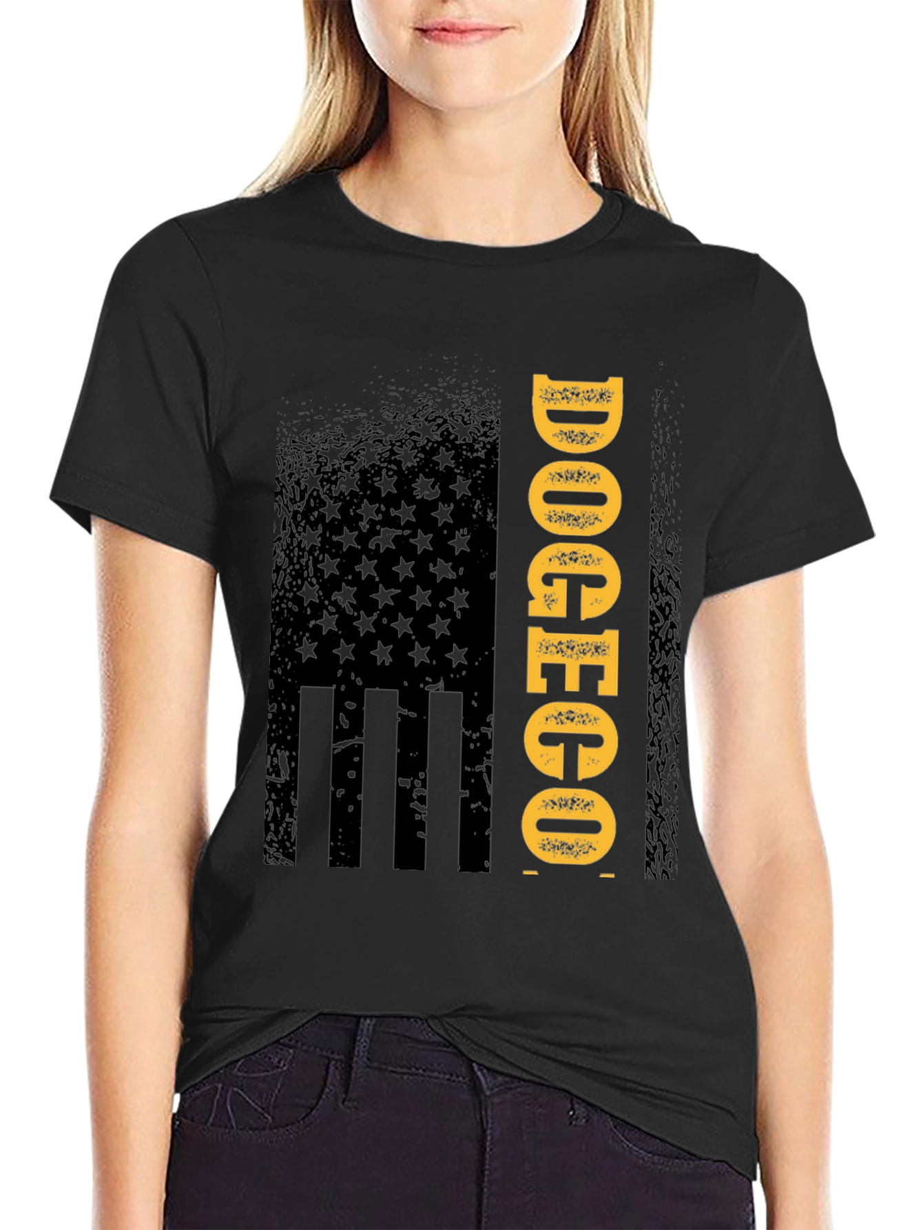 Doge to the Moon American Flag Style T-Shirt