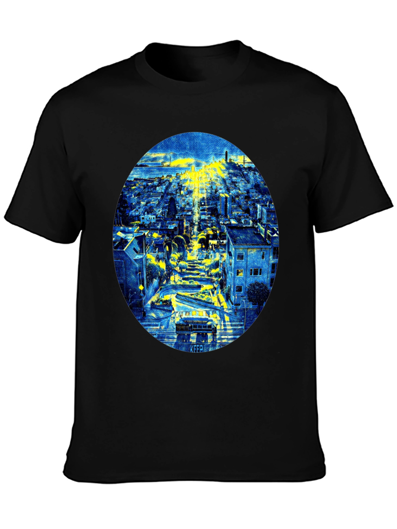 Cityscape Oval Print Black T-Shirt