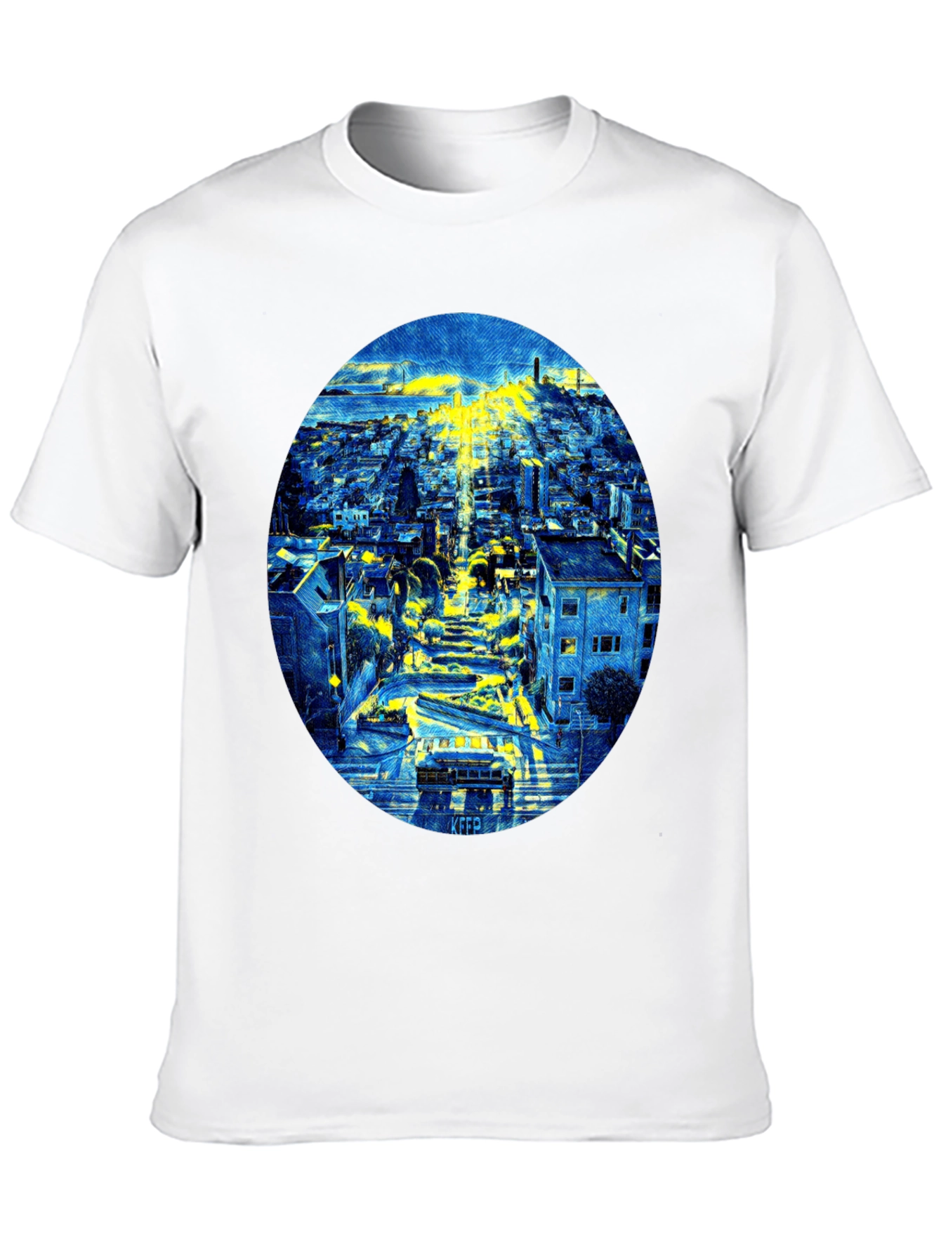 Cityscape Oval Print Black T-Shirt