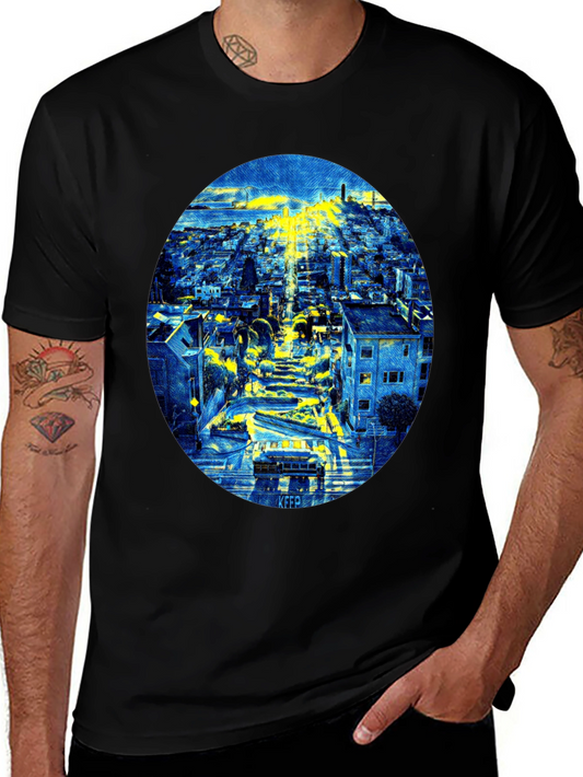 Cityscape Oval Print Black T-Shirt