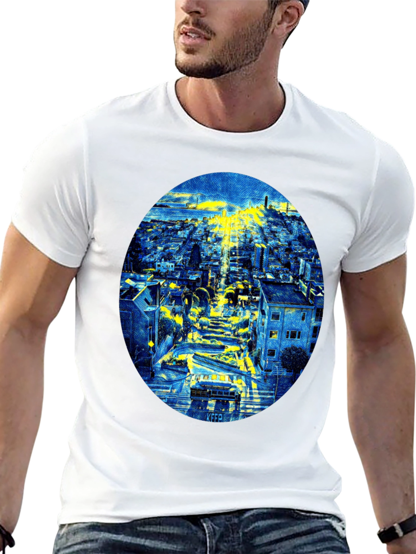 Cityscape Oval Print Black T-Shirt
