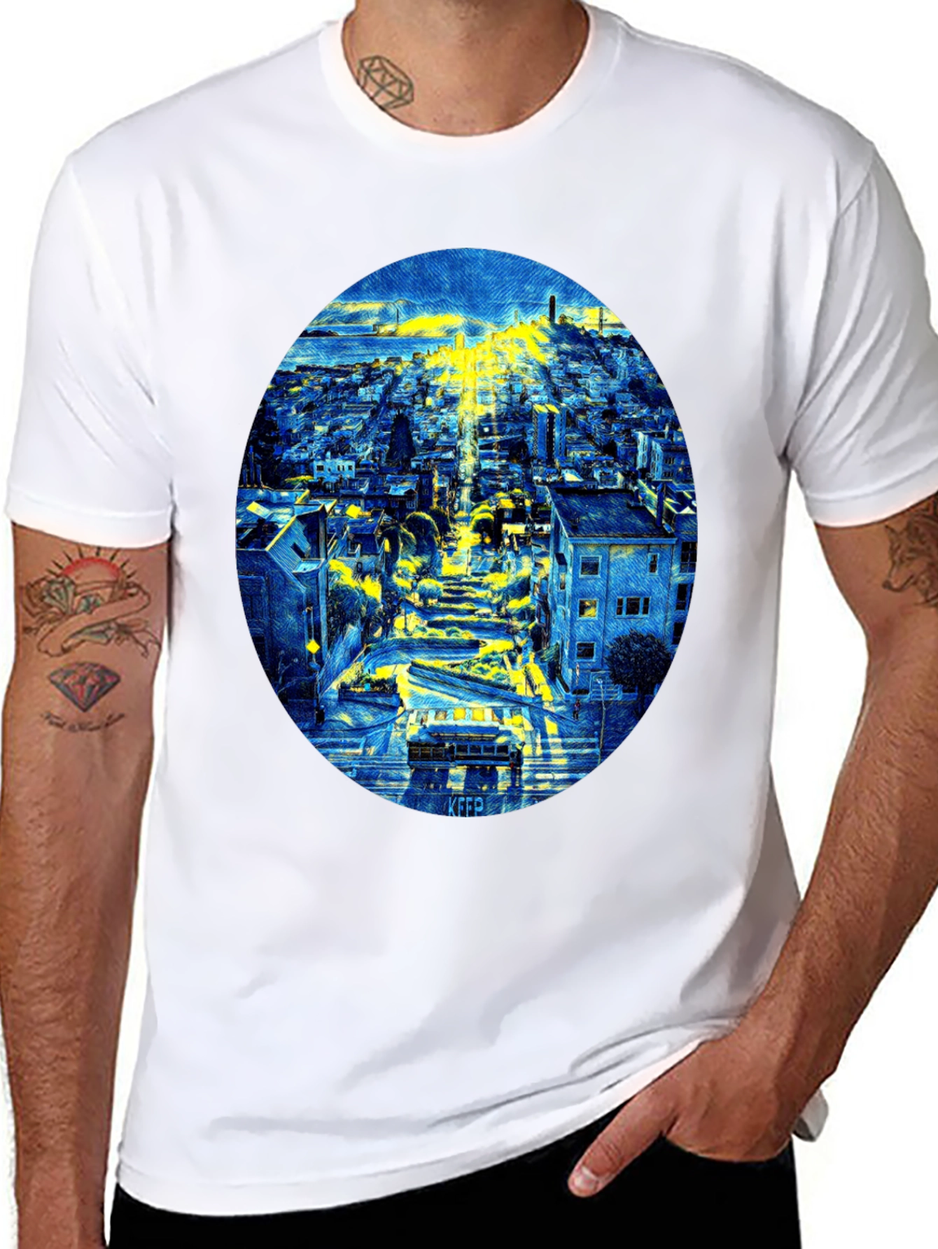 Cityscape Oval Print Black T-Shirt